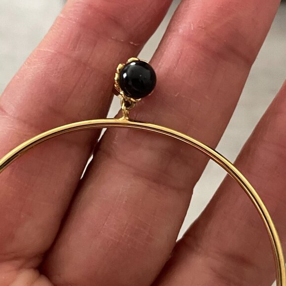 Kate Spade Pearlette Black Ball Charm Pierced Front Drop Hoop Gold Tone Earrings - Picture 5 of 7